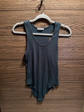 Mango Charcoal Ribbed Scoop-Neck Bodysuit